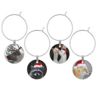 Whimsical Holiday Animal Photos Wine Charm