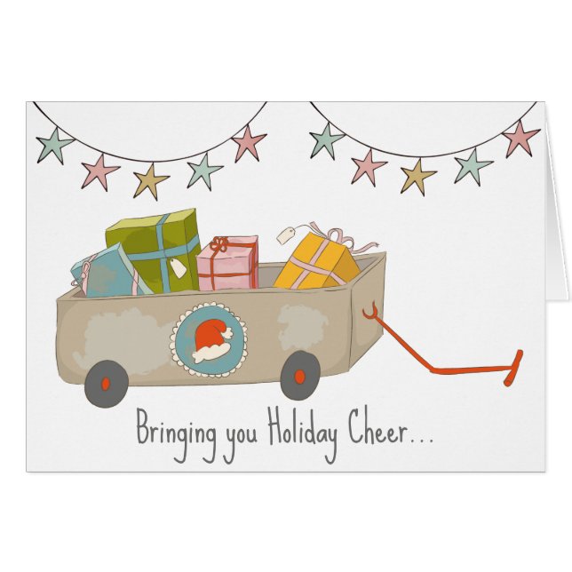 Whimsical Holiday Cart Christmas Card (Front Horizontal)