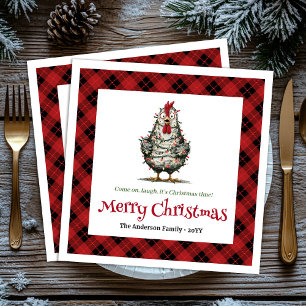 Whimsical holiday chickens napkins name editable