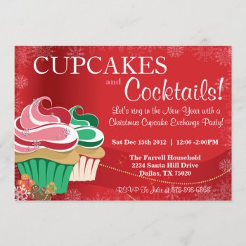 Whimsical Holiday Christmas Cupcake Exchange Party Invitation by paper_robot at Zazzle