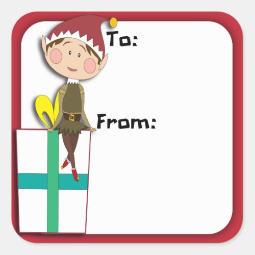 Whimsical Holiday Elf Gift Tag Sticker