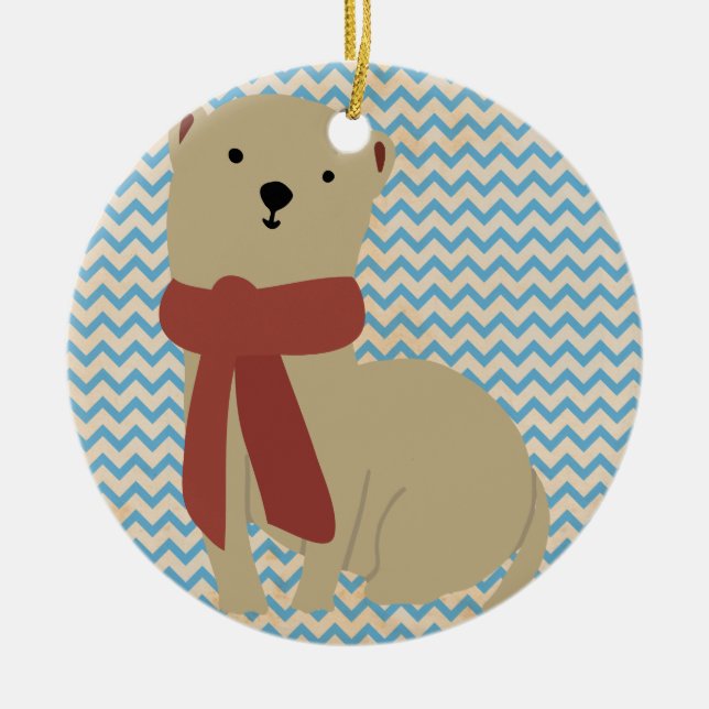 Whimsical Holiday Ferret Ceramic Ornament (Front)
