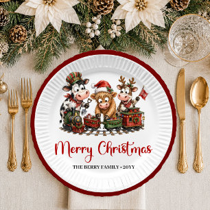 Whimsical Holiday funny cow playful christmas pape Paper Plates