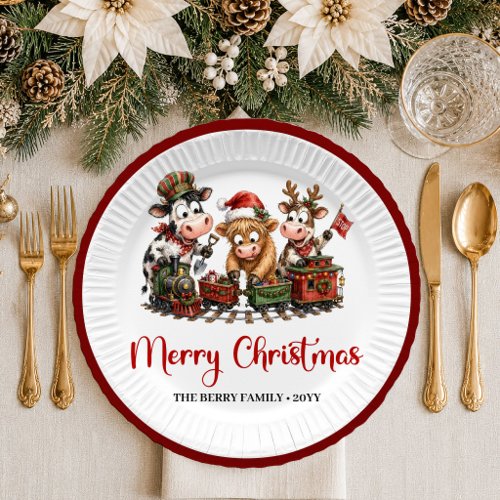 Whimsical Holiday funny cow playful christmas pape Paper Plates