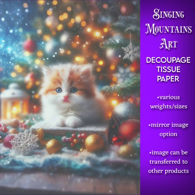 Whimsical Holiday Kitten Decoupage Tissue Paper (Creator Uploaded)