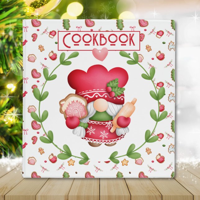 Whimsical Holiday Lady Gnome Recipe Cookbook 3 Ring Binder (Creator Uploaded)