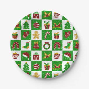 Whimsical Holiday Pine Tree Green Christmas Paper Plates