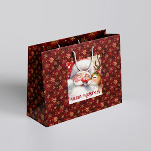 Whimsical Holiday Santa and Red Nose Rudolph Bag