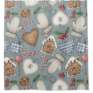 Whimsical Holiday Treats & Winter Mittens (2) Shower Curtain