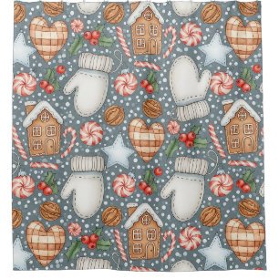 Whimsical Holiday Treats & Winter Mittens (4) Shower Curtain