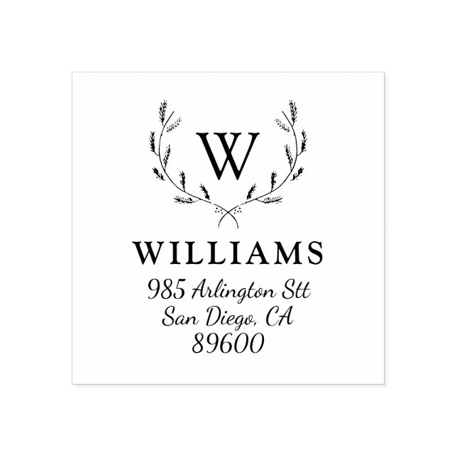 Whimsical Holiday Wreath Monogram Return Address Rubber Stamp (Imprint)