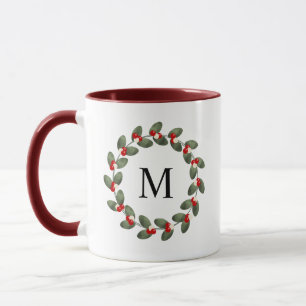 Whimsical Holly Berry Christmas Monogrammed Mug