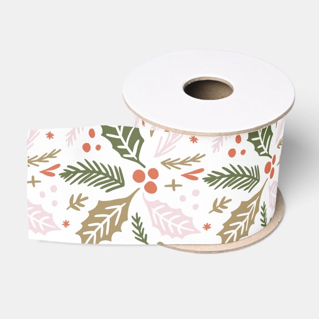 Whimsical Holly Berry Colorful Christmas Holiday Grosgrain Ribbon (Spool)