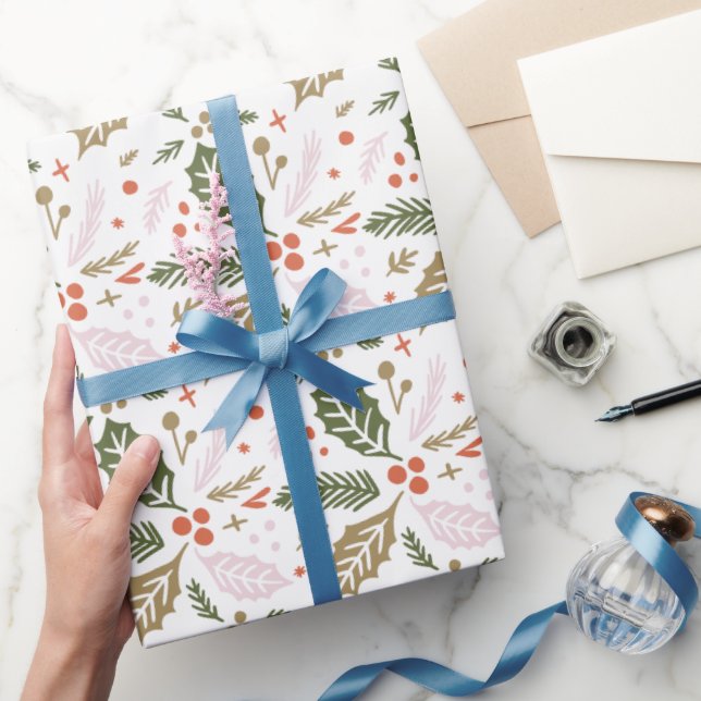 Whimsical Holly Berry Colorful Christmas Holiday Wrapping Paper (Gifting)