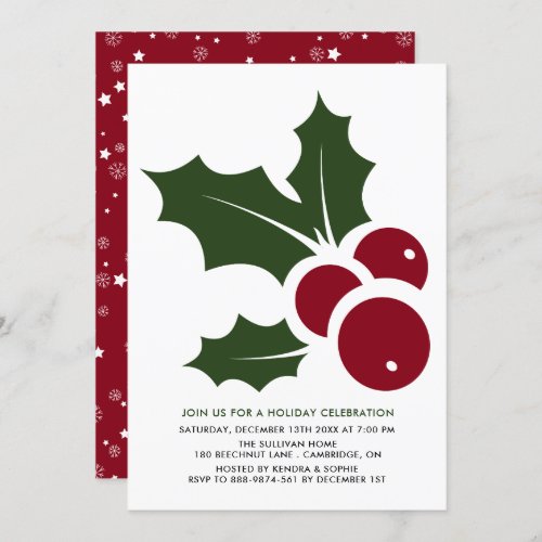 Whimsical Holly Modern Holiday Party Invitation