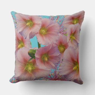 Whimsical Hollyhock Blossom Photo Collage Throw Pillow