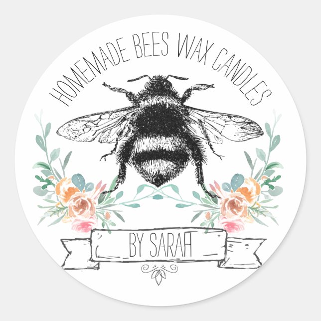 Whimsical Homemade Bees Wax Candles Product Labels (Front)