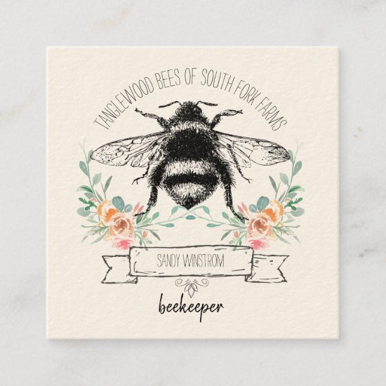 Whimsical Honey Bee Apiary Beekeeper Square Business Card