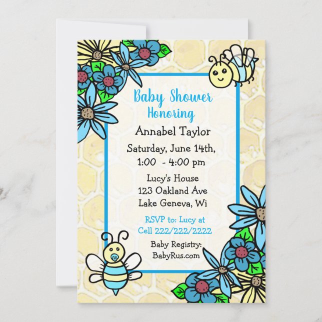Whimsical Honey Bee Boy's  Baby Shower Invitation (Front)