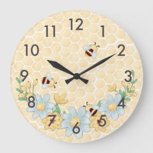 Whimsical Honey Bee Yellow Large Clock