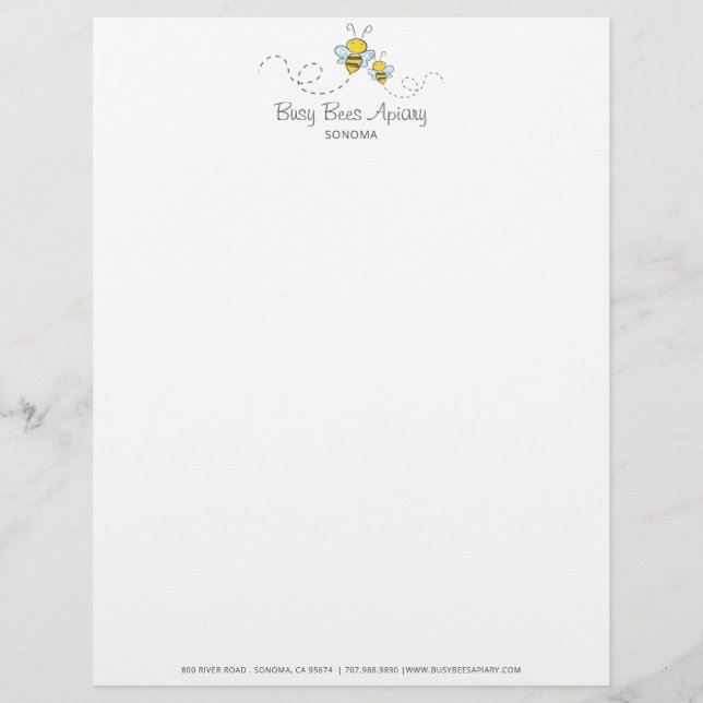Whimsical Honey Bees Apiary Beekeeper Farm Letterhead (Front)