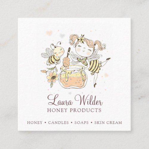 Whimsical Honey Jar Beekeeper Apiary Honey Product Square Business Card