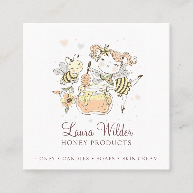 Whimsical Honey Jar Beekeeper Apiary Honey Product Square Business Card (Front)