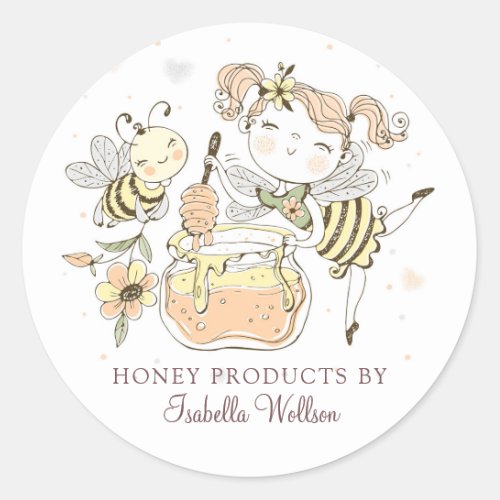 Whimsical Honey Jar Beekeeper Honey Products Squar Classic Round Sticker