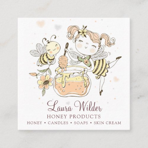 Whimsical Honey Jar Beekeeper Honey Products Square Business Card