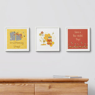 Whimsical Honeybee Triptych Peel And Stick Photo Tile
