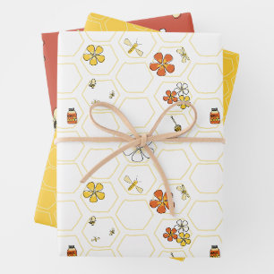 Whimsical Honeycomb and Bumblebee collection Wrapping Paper Sheets