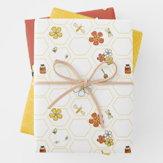 Whimsical Honeycomb and Bumblebee collection Wrapping Paper Sheets