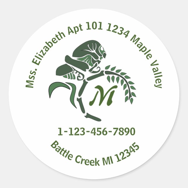 Whimsical Hooded Grasshopper Monogram Keychain Classic Round Sticker (Front)