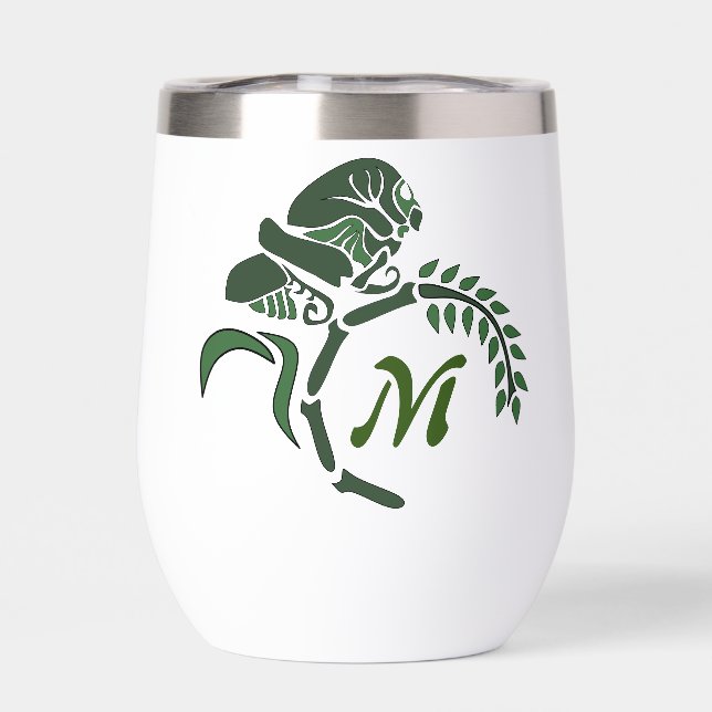 Whimsical Hooded Grasshopper Monogram Thermal Wine Tumbler (Back)