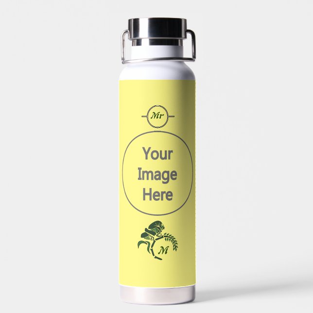 Whimsical Hooded Grasshopper Monogram Water Bottle (Back)