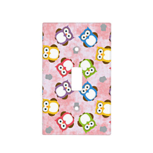 Whimsical hoot owls in pastel checks light switch cover