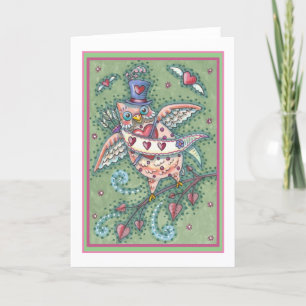 WHIMSICAL HOOTS N' HEARTS CUPID OWL VALENTINE HOLIDAY CARD