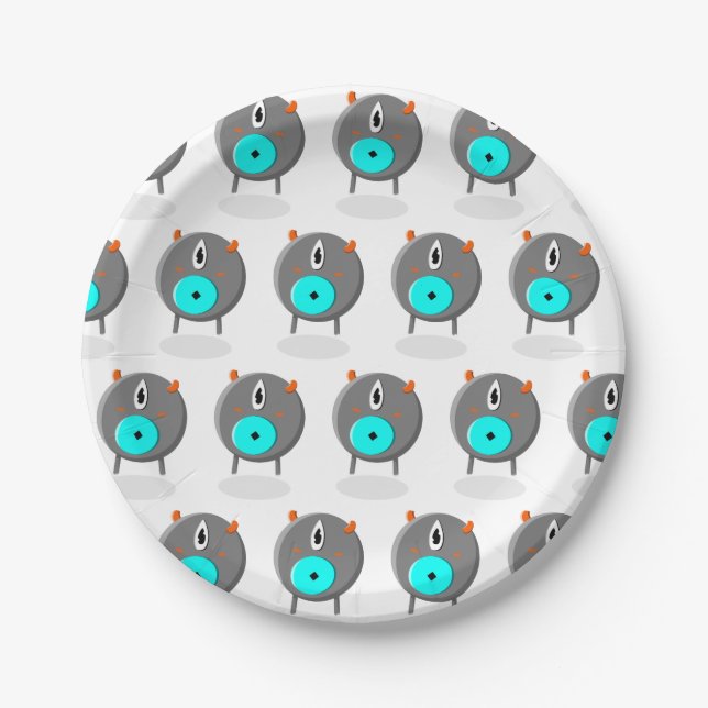 Whimsical Horned Character Paper Plates (Front)