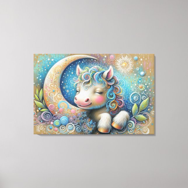 Whimsical Horse and Crescent Moon Canvas Print (Front)
