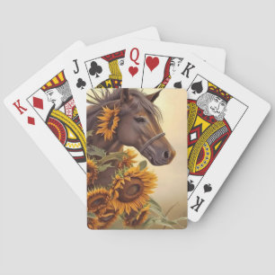 Whimsical Horse in Sunflower Poker Cards