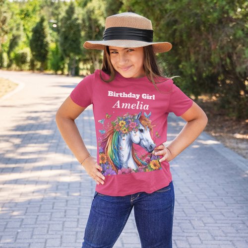Whimsical Horse Rainbow Equestrian Birthday Party T_Shirt