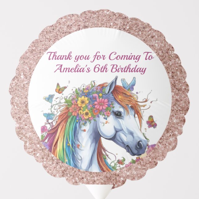 Whimsical Horse Rainbow Floral Equestrian Birthday Balloon (Front)