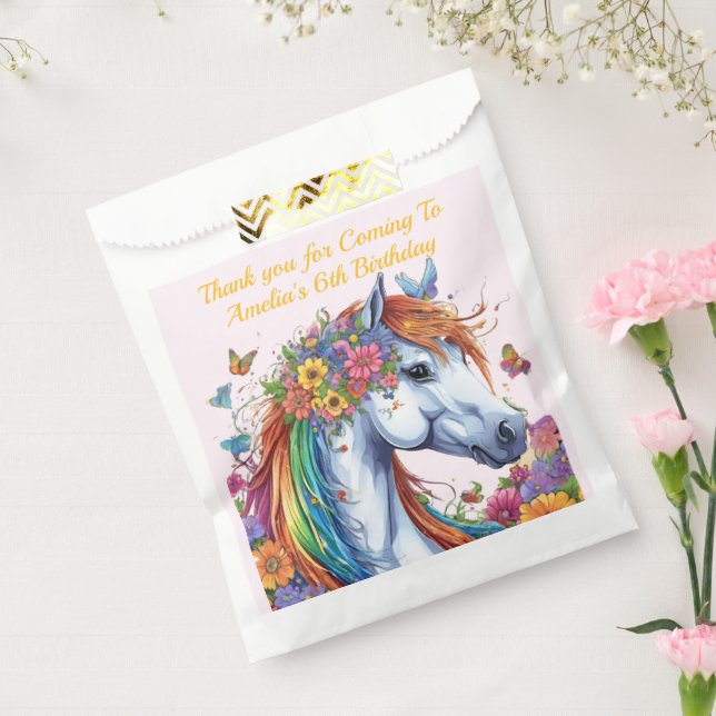 Whimsical Horse Rainbow Floral Equestrian Birthday Favor Bag (Sealed)