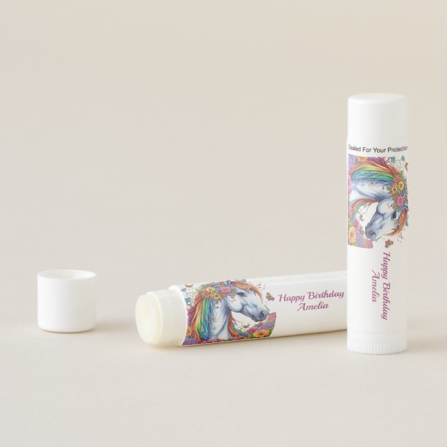 Whimsical Horse Rainbow Floral Equestrian Birthday Lip Balm (In Situ)