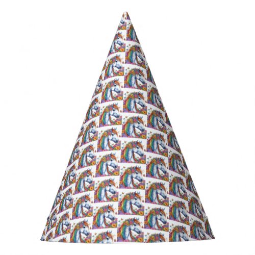 Whimsical Horse Rainbow Floral Equestrian Birthday Party Hat