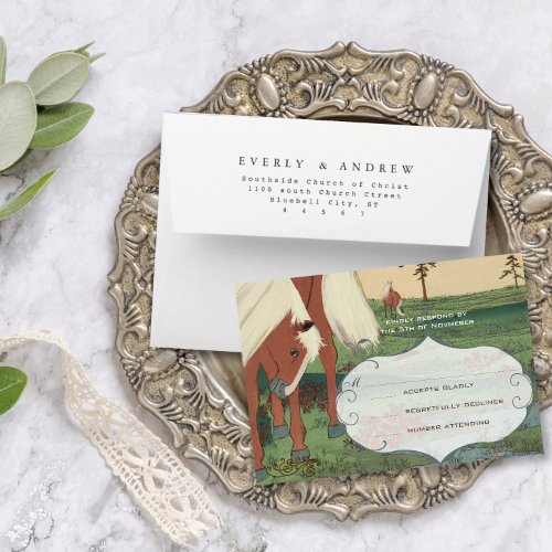 Whimsical Horse Ranch Lodge Destination Wedding Invitation