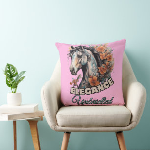 Whimsical Horse Tattoo with Vibrant Floral Touch Throw Pillow