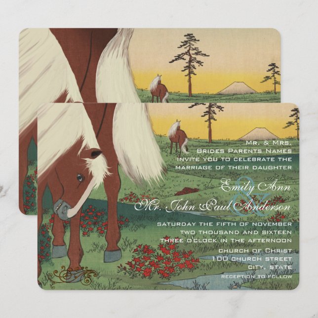 Whimsical Horse Wedding Invitations (Front/Back)