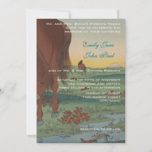 Whimsical Horse Wedding Invite Vintage Japanese