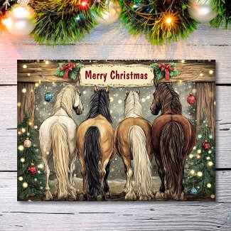 Whimsical Horses with Festive Christmas Trees